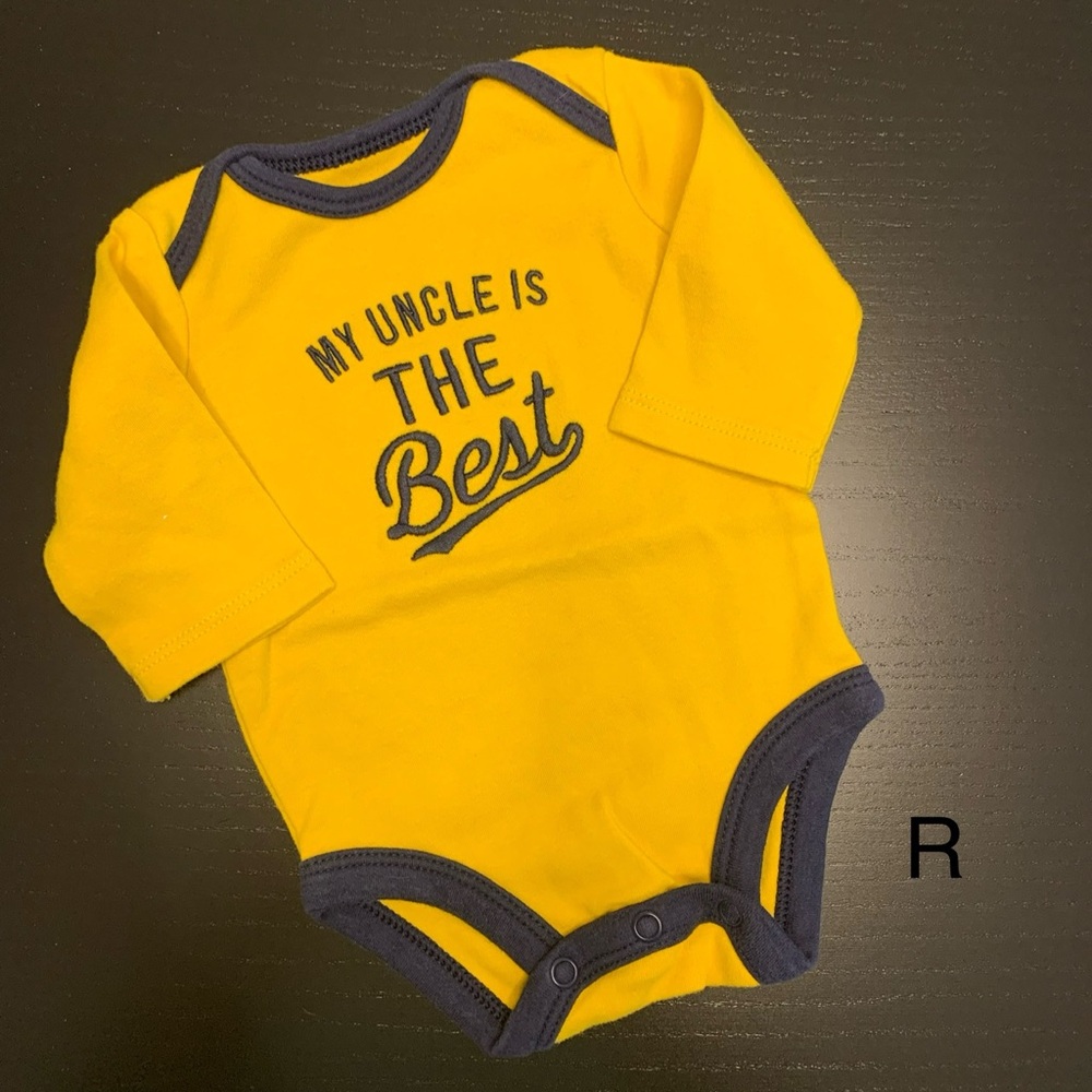 ⭐️5/$10.00⭐️—Yellow and Black Baby Bodysuit - 'My Uncle is the Best' (NB)